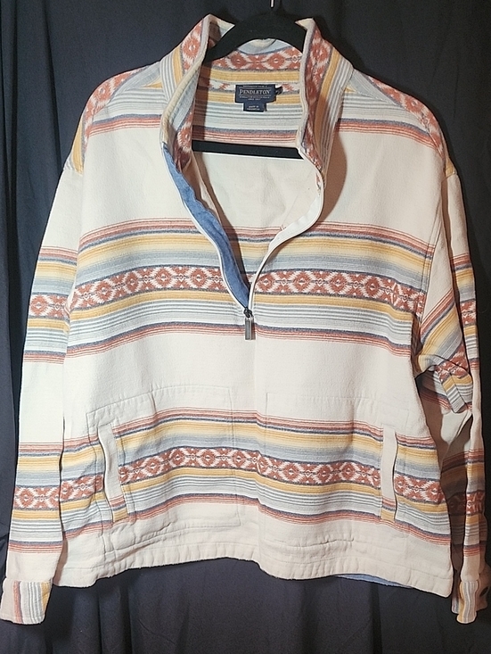 Pendleton Jackets & Blazers - Pendleton Women's Striped Pullover Cropped Jacket in Cream & Blue XL